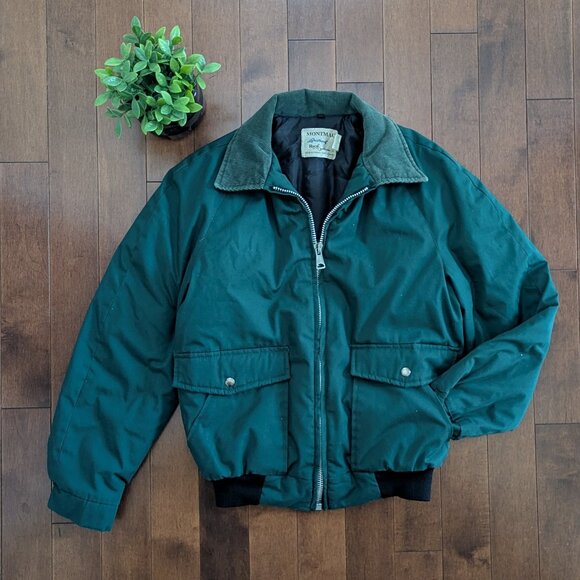 Vintage Jackets & Blazers - FOREST GREEN CORDUROY COLLAR VINTAGE PUFFER JACKET